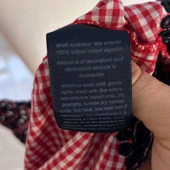 Tommy Hilfiger Women's Sz L Red Gingham Blouse w/ Black Eyelet Detail #0044 - Picture 5 of 5